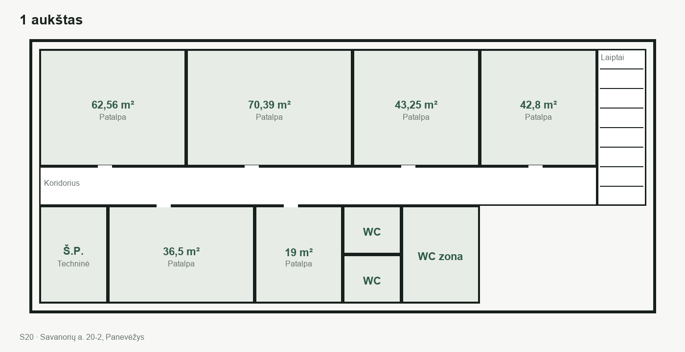 S20 pirmo aukšto planas – patalpų išdėstymas